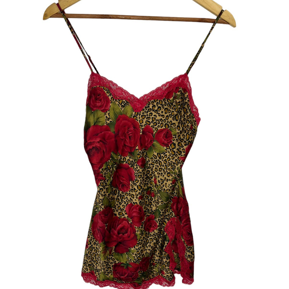 Victoria's Secret Red Rose & Leopard Lace Trim Chemise